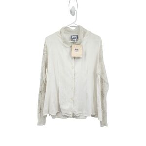 April Cornell Women's Lorrena Lace Sleeves Button Front Top - L